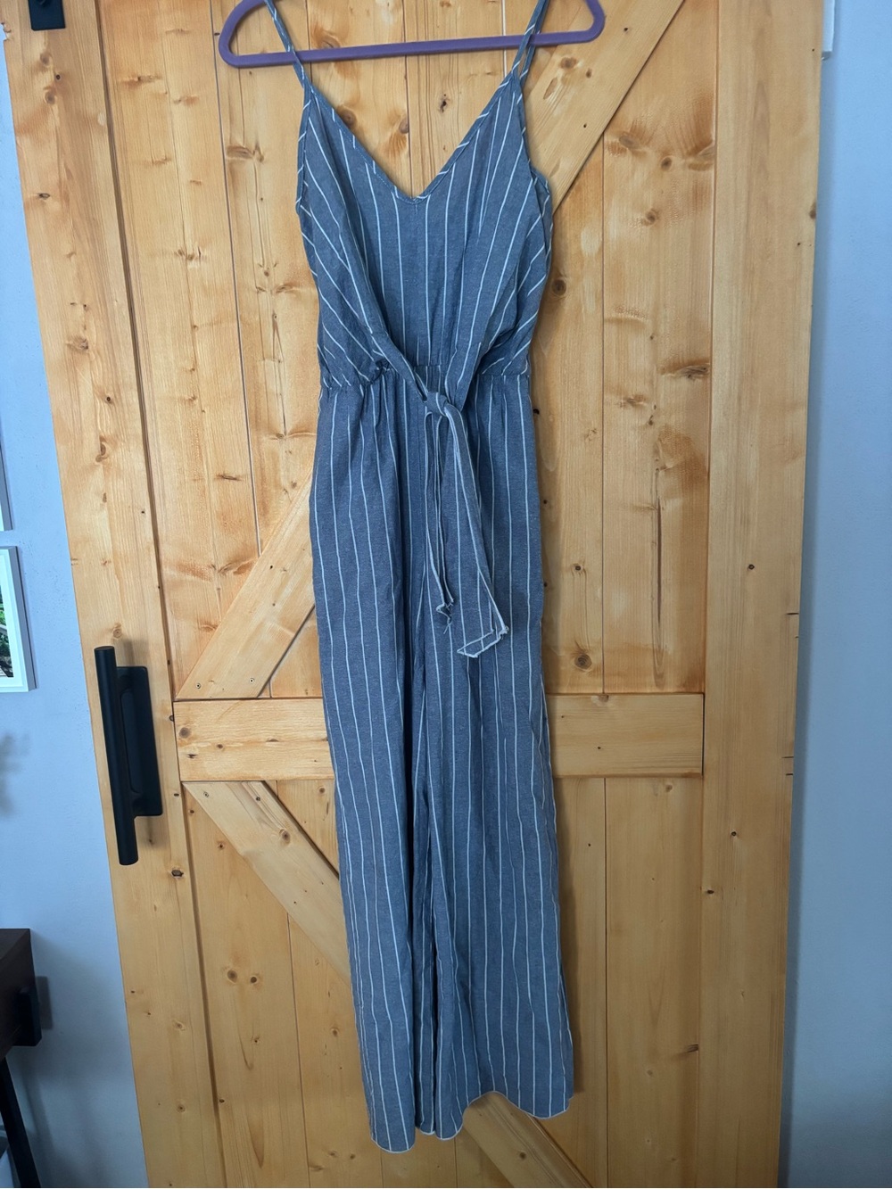Lavender Field Striped Tie-Front Wide-Leg Jumpsuit Blue/White - Small